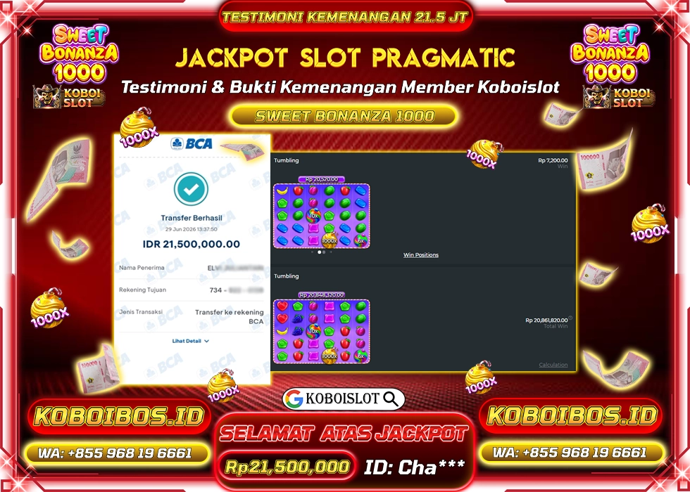 BUKTI KEMENANGAN SLOT SWEET BONANZA 1000 Rp21.500.000,- LUNAS